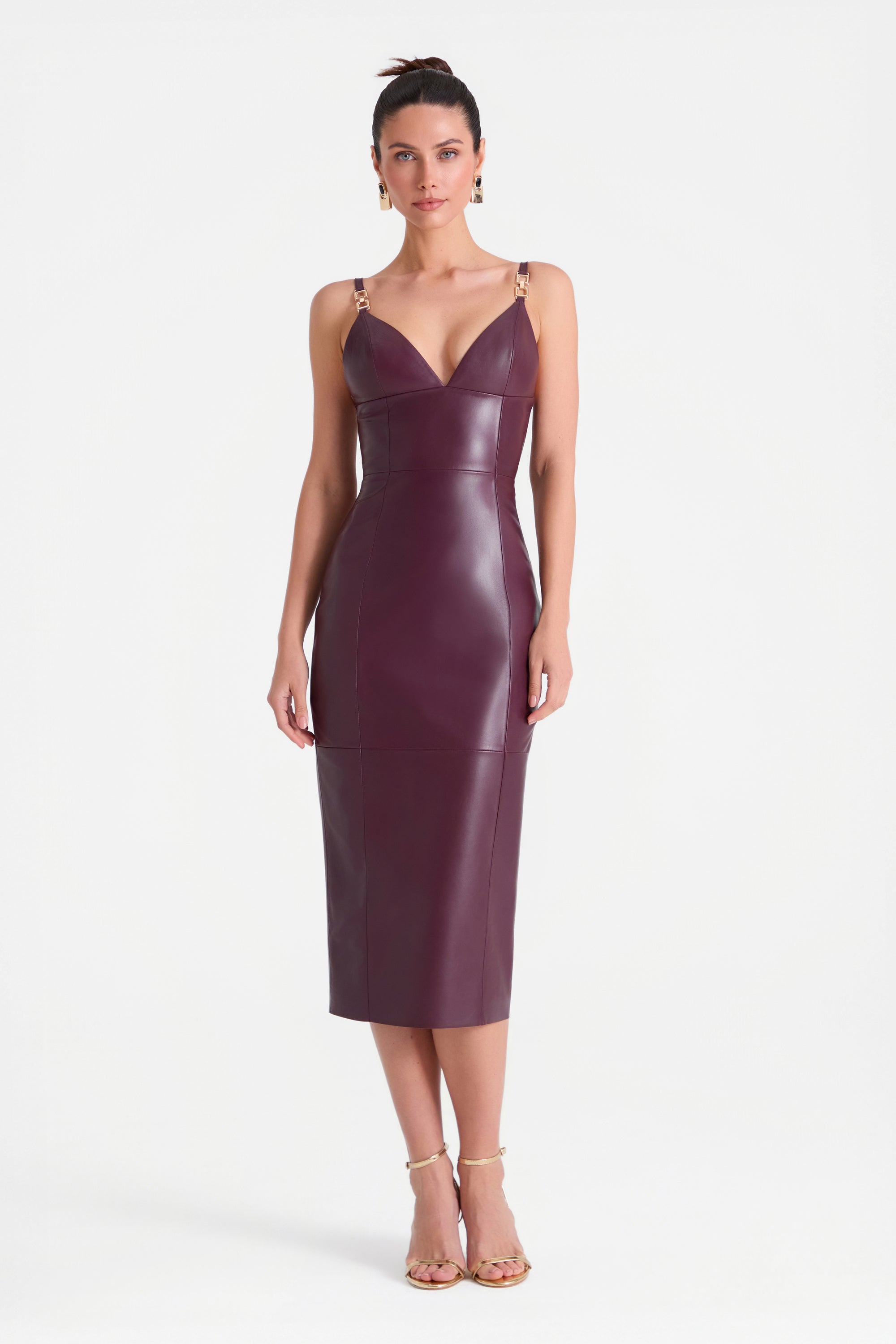 Bianca Bordeaux Leder Kleid