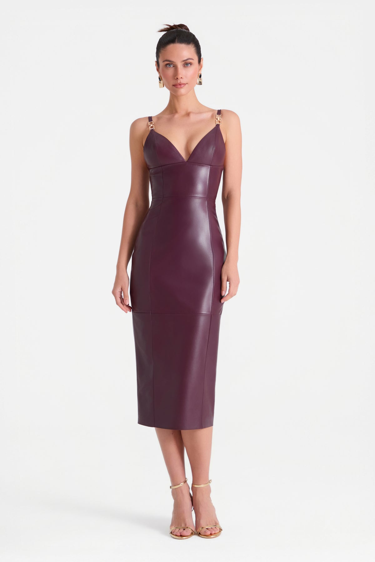 Bianca Bordeaux Leder Kleid