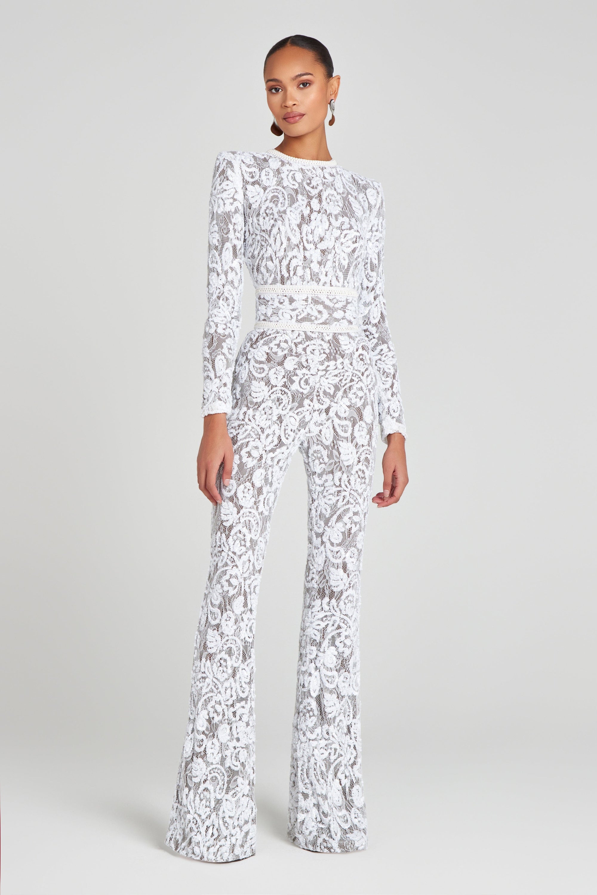 Nadine Merabi Jumpsuits Bella White Dark Nude Jumpsuit