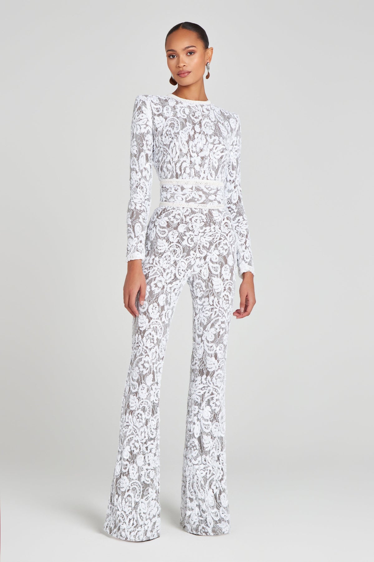 Nadine Merabi Jumpsuits Bella White Dark Nude Jumpsuit