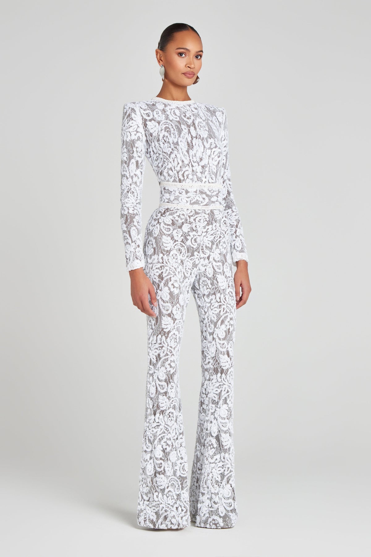 Nadine Merabi Jumpsuits Bella White Dark Nude Jumpsuit