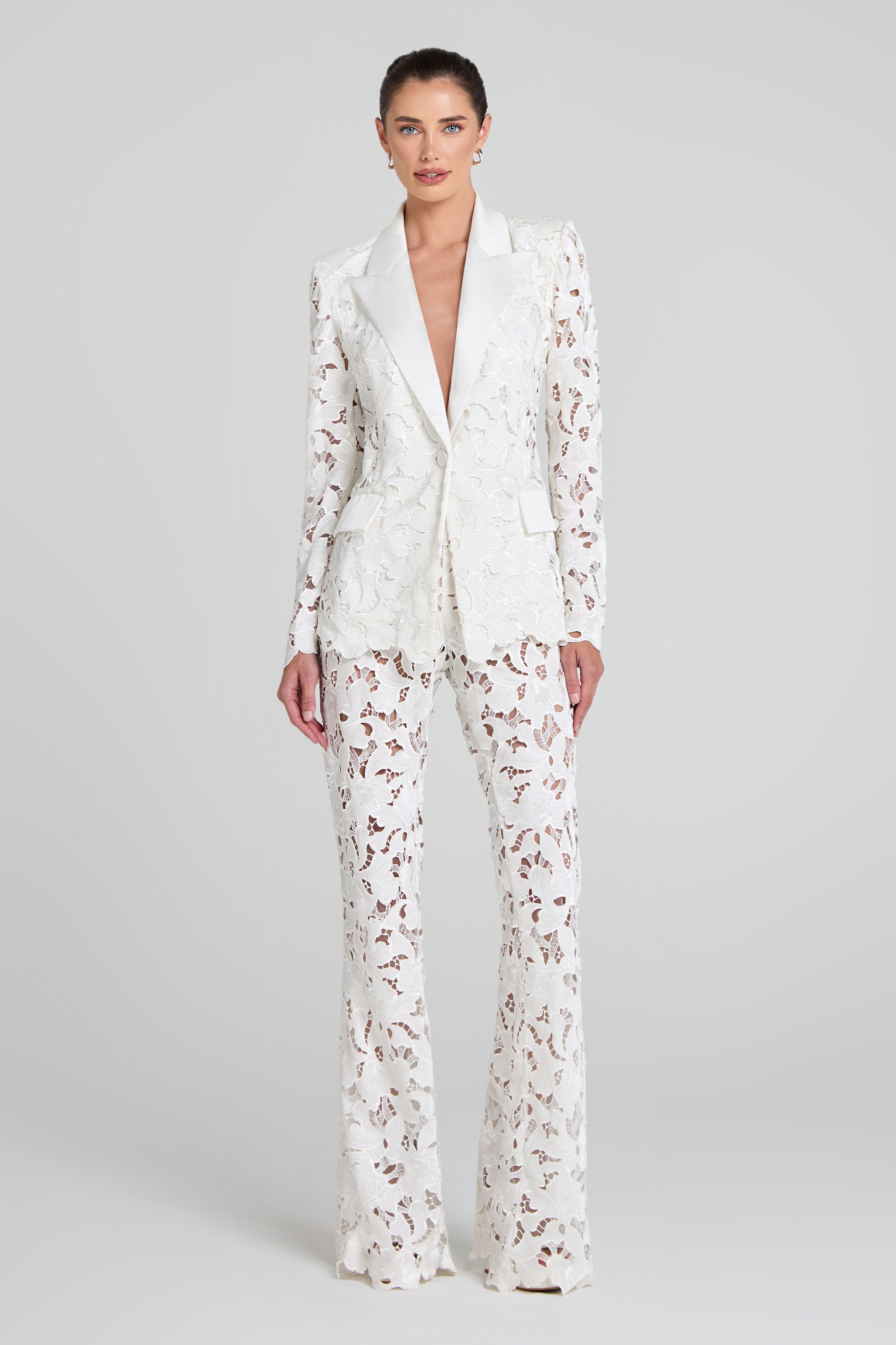Nadine Merabi Valia White Trousers for courthouse wedding outfit