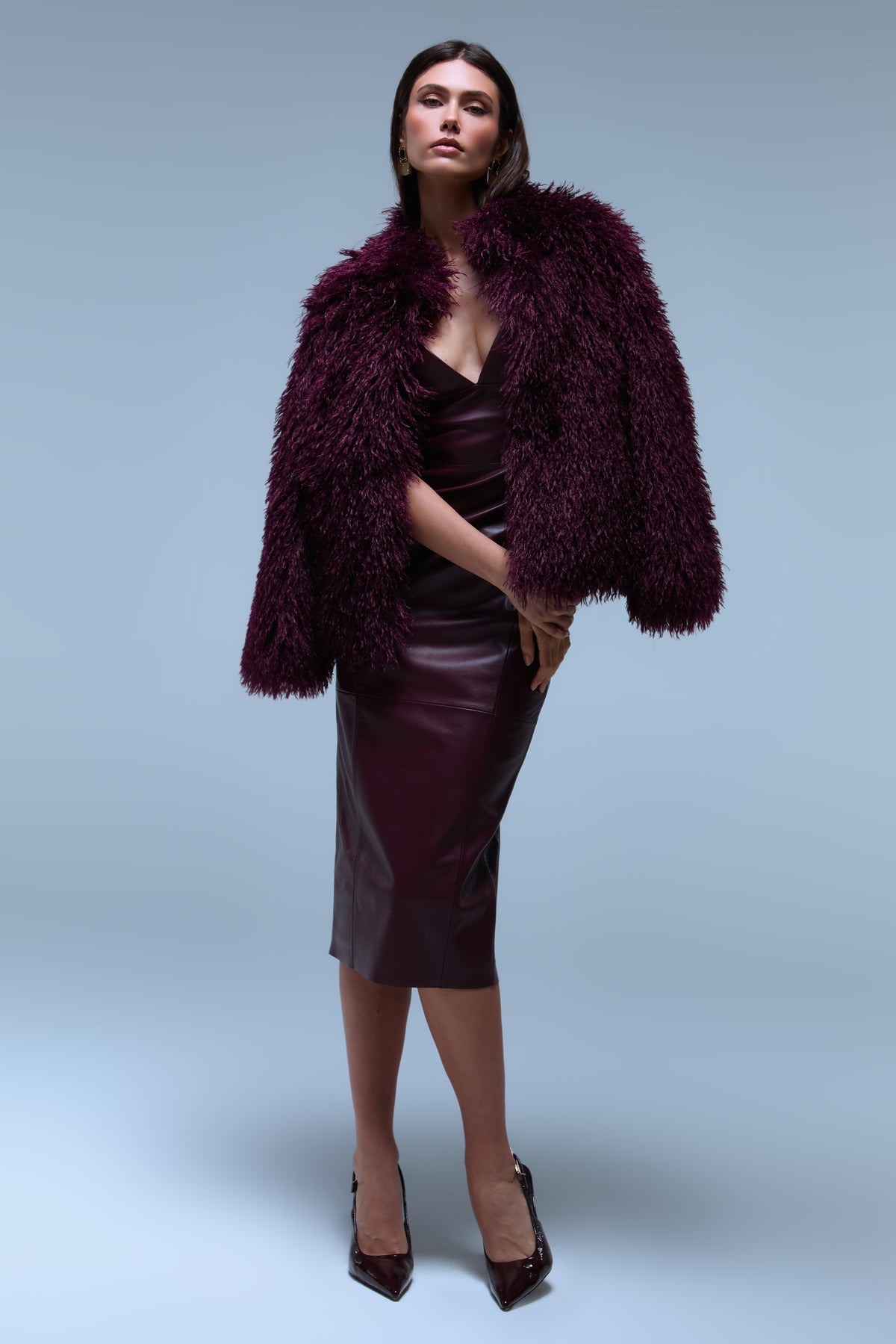 Bianca Bordeaux Leder Kleid