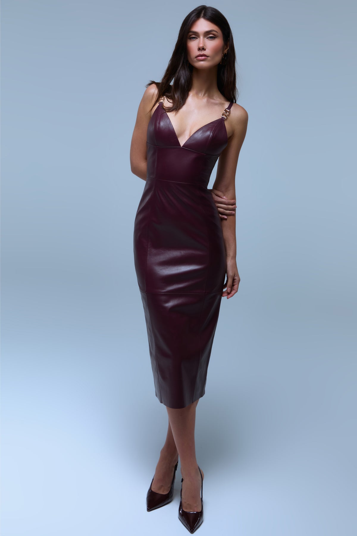 Bianca Bordeaux Leder Kleid
